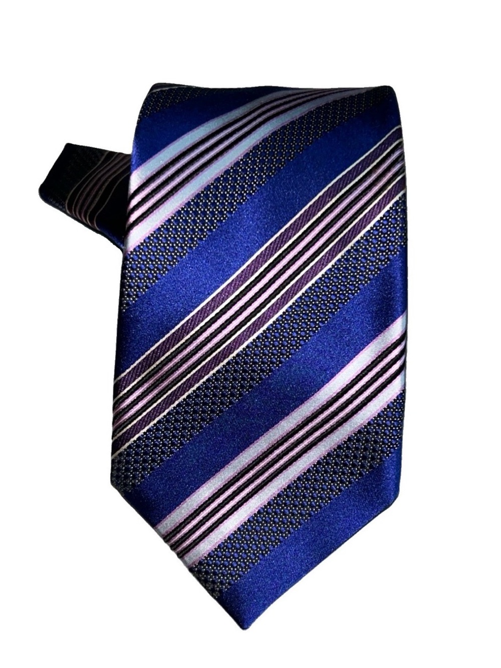 Ermenegildo Zegna Jacquard Blue and Pink Diagonal Stripe Tie